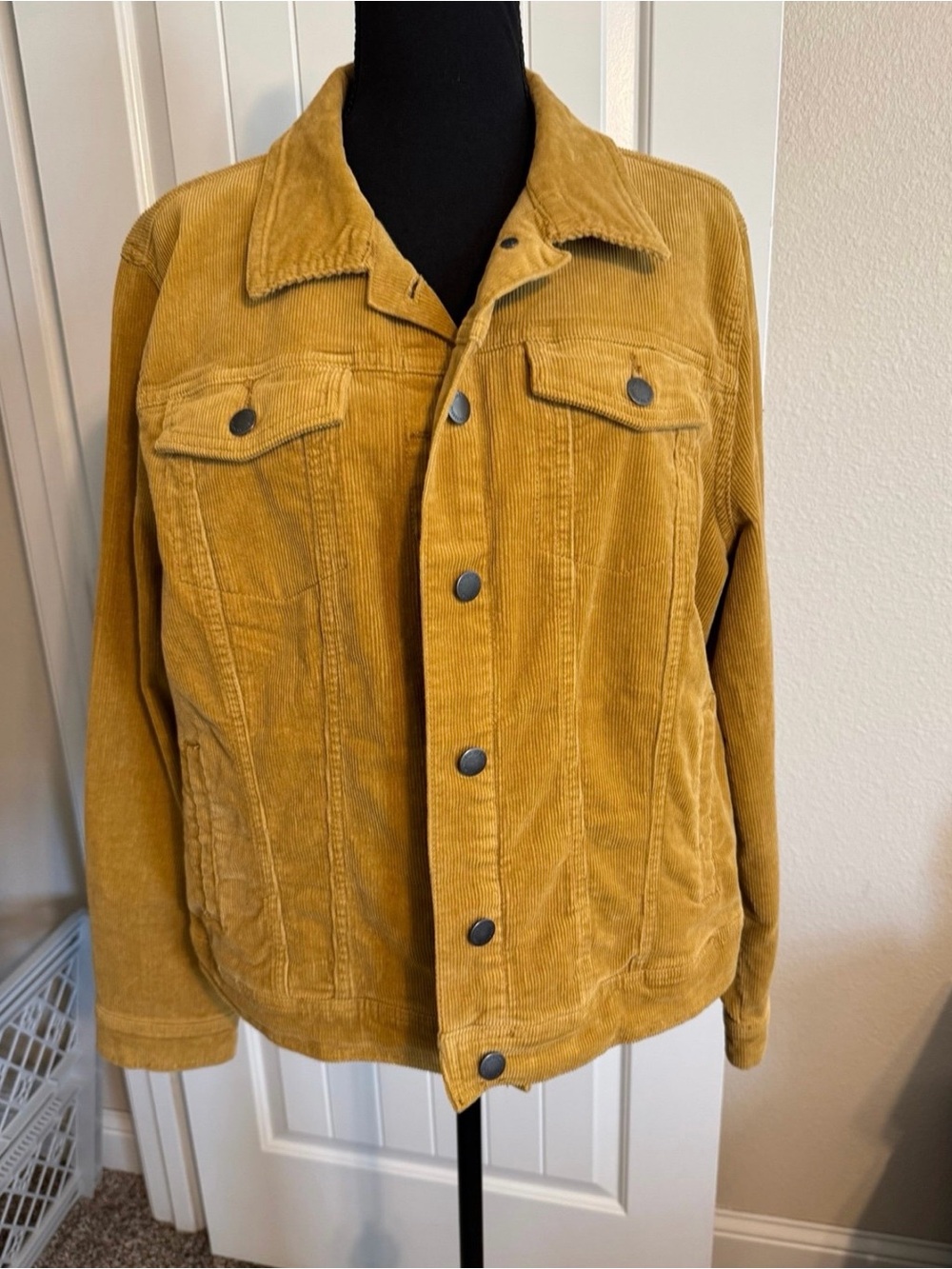Womans Mustard Corduroy Trucker Jacket - Classic Button Front